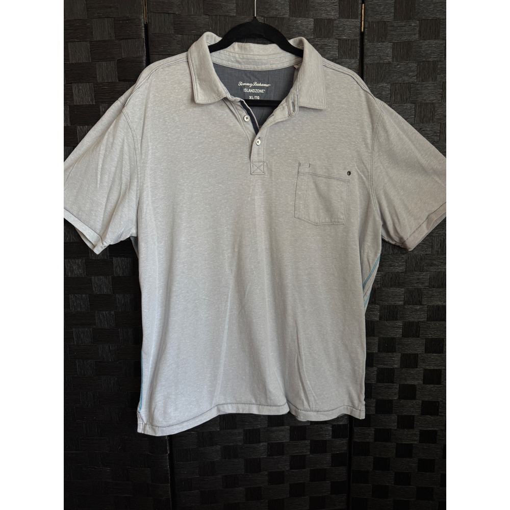 Tommy Bahama Polo Shirt Mens XL Gray IslandZone Short Sleeve Pocket Casual Golf